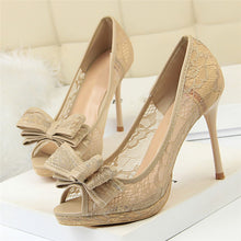 Load image into Gallery viewer, Sexy platform heels Peep Toe Lace Black high heels shoes White wedding shoes ladies sandals Pumps Women shoes 2020