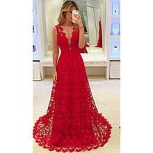 Load image into Gallery viewer, hirigin Elegant Women Deep V-neck Floral Lace Hollow Out Long Maxi Dress Evening Formal Party Prom Ball Gown Red Vestido