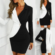 Load image into Gallery viewer, Fashion suit women blazer dress Turn Down Neck Long Sleeve Buttons Striped Patchwork Bodycon Blazer Dress Wholesale Free Ship Z4