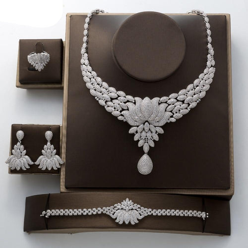 Wedding Jewelry Sets Luxury Shiny Water Drops Flowers Cubic Zircon Design New Fashion For Women  TZ8073  Haar Sieraden Bruiloft