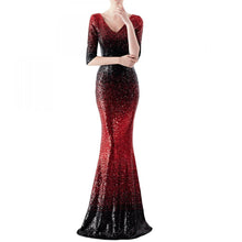 Load image into Gallery viewer, Fashion Luxury Red Black Black &amp; Gold Gradient Sequined Ladies Elegant Mermaid Dress Women Sexy Long Club Party Dresses 2019