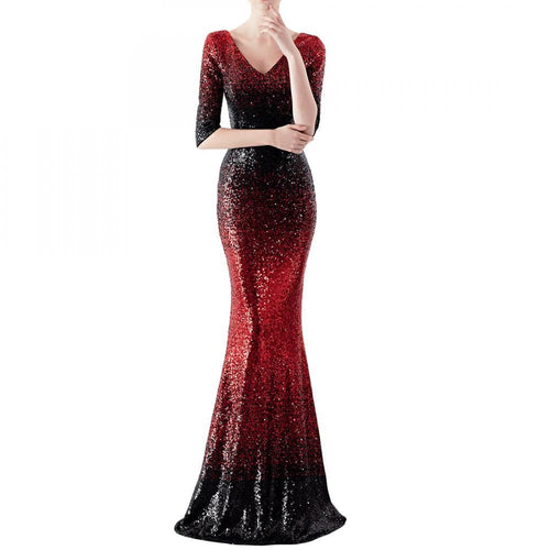 Fashion Luxury Red Black Black & Gold Gradient Sequined Ladies Elegant Mermaid Dress Women Sexy Long Club Party Dresses 2019