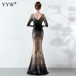 Fashion Luxury Red Black Black & Gold Gradient Sequined Ladies Elegant Mermaid Dress Women Sexy Long Club Party Dresses 2019