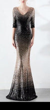 Load image into Gallery viewer, Fashion Luxury Red Black Black &amp; Gold Gradient Sequined Ladies Elegant Mermaid Dress Women Sexy Long Club Party Dresses 2019