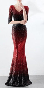 Fashion Luxury Red Black Black & Gold Gradient Sequined Ladies Elegant Mermaid Dress Women Sexy Long Club Party Dresses 2019