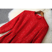 Load image into Gallery viewer, High Quality Runway Dress Autumn Winter Woman Clothes 2019 New Elegant Stand Neck Sequined Tweed Woolen Dress Red Party Vestidos