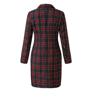 Fashion suit women blazer dress Autumn Winter Double Breasted Plaid Pocket Button Front Military Style Mini Dress Free Ship Z4