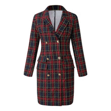 Load image into Gallery viewer, Fashion suit women blazer dress Autumn Winter Double Breasted Plaid Pocket Button Front Military Style Mini Dress Free Ship Z4