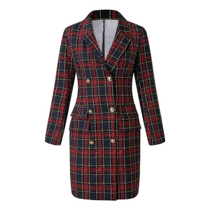 Fashion suit women blazer dress Autumn Winter Double Breasted Plaid Pocket Button Front Military Style Mini Dress Free Ship Z4