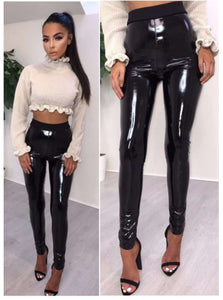 Winter Gothic Strethcy Shiny Wet Look PU Leather Leggings Women Black Slim Push Up Long Pants Ladies Sex Skinny Leggings