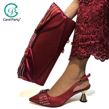 Load image into Gallery viewer, New wine Color Fashion Italian Shoes With Matching Clutch Bag Hot African Big Wedding With High Heel shoes and Bag Set Party