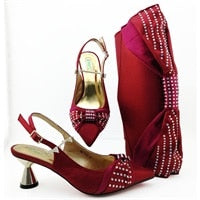 Load image into Gallery viewer, New wine Color Fashion Italian Shoes With Matching Clutch Bag Hot African Big Wedding With High Heel shoes and Bag Set Party