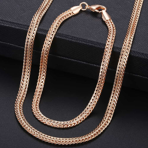 Davieslee 585 Rose Gold Jewelry Set For Women Braided Foxtail Link Chain Necklace Bracelet Set Wholesale Jewelry 2019 Gift LCSS1