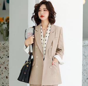 Large size S-4XL high quality autumn and winter women's professional wear Temperament full sleeve blazer Slim trousers suit set