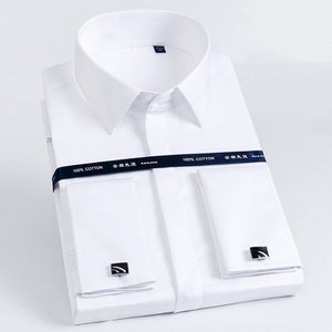 High Quality Men French Cufflinks Shirt Slim Fit Cotton Shirt Men Long Sleeve Business Suits Wedding Party Free Lroning Shirts