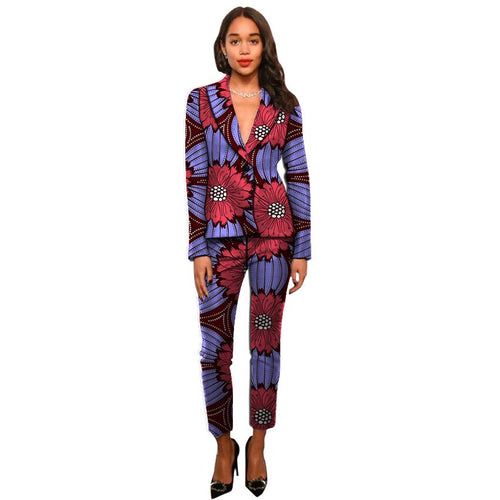 Ankara suits fashion African print women blazers with trousers set clothing ladies pant suits custom dashiki suits for ladies