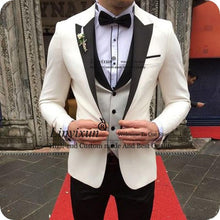 Load image into Gallery viewer, Burgundy Satin Groom Tuxedos Blazer Black Pants Groom Men&#39;s Wedding Prom Suits Wedding Men Suit (Jacket+Pants+Bow tie)