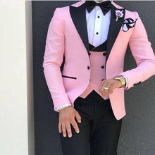 Load image into Gallery viewer, Burgundy Satin Groom Tuxedos Blazer Black Pants Groom Men&#39;s Wedding Prom Suits Wedding Men Suit (Jacket+Pants+Bow tie)