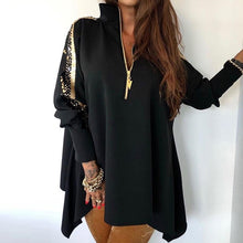 Load image into Gallery viewer, 2020 Sexy Sequins Long Sleeve Women Dress Spring Autumn Zipper Turn-down Collar Party Dress Fashion Black/White Loose Mini Dress