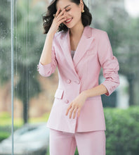 Load image into Gallery viewer, 2019 New women office lady pant suits of high quality OL blazer suit jackets with ankle length trouser red two pieces set suit