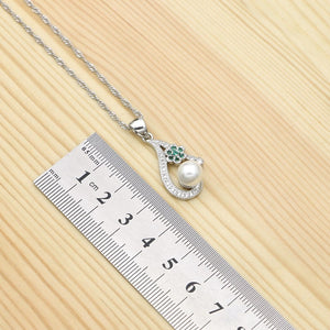 Silver 925 Bridal Jewelry Sets For Women White Pearl Green Cubic Zirconia Necklace/Earrings/Bracelet/Pendant/Ring