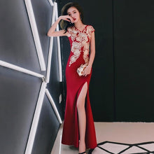 Load image into Gallery viewer, Dark Red Party Evening Long Cheongsam Retro Slim Dress Marriage Gown Chinese Style Wedding Qipao Lady Clothes Vestido XS-XXXL