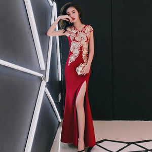 Dark Red Party Evening Long Cheongsam Retro Slim Dress Marriage Gown Chinese Style Wedding Qipao Lady Clothes Vestido XS-XXXL