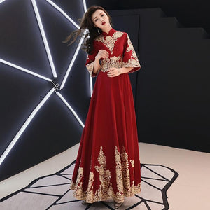 Dark Red Party Evening Long Cheongsam Retro Slim Dress Marriage Gown Chinese Style Wedding Qipao Lady Clothes Vestido XS-XXXL