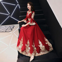 Load image into Gallery viewer, Dark Red Party Evening Long Cheongsam Retro Slim Dress Marriage Gown Chinese Style Wedding Qipao Lady Clothes Vestido XS-XXXL