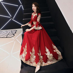 Dark Red Party Evening Long Cheongsam Retro Slim Dress Marriage Gown Chinese Style Wedding Qipao Lady Clothes Vestido XS-XXXL