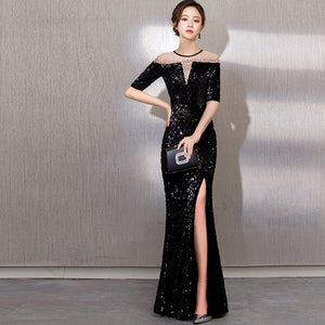 Party Evening Long Cheongsam O-neck Retro Sexy Slim Dress Marriage  Style Wedding  Fashion Lady Clothes Vestido