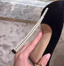 Load image into Gallery viewer, Spring new suede high-top heels with pearl-set slim heels and sexy shallow women&#39;s single shoes with 12cm high heels size 33-43