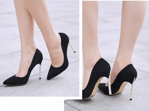 Spring new suede high-top heels with pearl-set slim heels and sexy shallow women's single shoes with 12cm high heels size 33-43