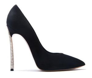 Spring new suede high-top heels with pearl-set slim heels and sexy shallow women's single shoes with 12cm high heels size 33-43