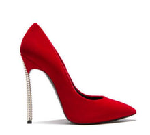 Load image into Gallery viewer, Spring new suede high-top heels with pearl-set slim heels and sexy shallow women&#39;s single shoes with 12cm high heels size 33-43