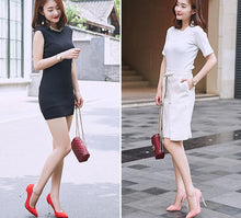 Load image into Gallery viewer, Spring new suede high-top heels with pearl-set slim heels and sexy shallow women&#39;s single shoes with 12cm high heels size 33-43