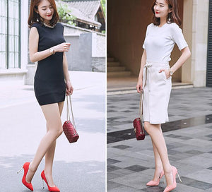 Spring new suede high-top heels with pearl-set slim heels and sexy shallow women's single shoes with 12cm high heels size 33-43