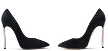 Load image into Gallery viewer, Spring new suede high-top heels with pearl-set slim heels and sexy shallow women&#39;s single shoes with 12cm high heels size 33-43