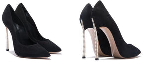Spring new suede high-top heels with pearl-set slim heels and sexy shallow women's single shoes with 12cm high heels size 33-43