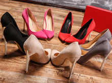 Load image into Gallery viewer, Spring new suede high-top heels with pearl-set slim heels and sexy shallow women&#39;s single shoes with 12cm high heels size 33-43