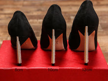 Load image into Gallery viewer, Spring new suede high-top heels with pearl-set slim heels and sexy shallow women&#39;s single shoes with 12cm high heels size 33-43