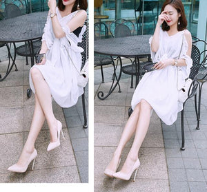 Spring new suede high-top heels with pearl-set slim heels and sexy shallow women's single shoes with 12cm high heels size 33-43