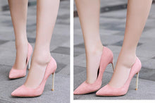 Load image into Gallery viewer, Spring new suede high-top heels with pearl-set slim heels and sexy shallow women&#39;s single shoes with 12cm high heels size 33-43