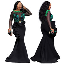 Load image into Gallery viewer, African Plus Size Bodycon Long Party Mermaid Christmas Dress Ladies Sexy Mesh Ruffles Women Robe Wedding Evening Maxi Dresses