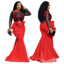 Load image into Gallery viewer, African Plus Size Bodycon Long Party Mermaid Christmas Dress Ladies Sexy Mesh Ruffles Women Robe Wedding Evening Maxi Dresses