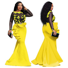 Load image into Gallery viewer, African Plus Size Bodycon Long Party Mermaid Christmas Dress Ladies Sexy Mesh Ruffles Women Robe Wedding Evening Maxi Dresses