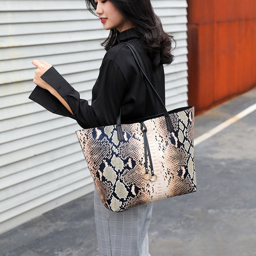 Vintage Women's Large Capacity Tote Bag Snake Print female PU Leather Composite Bag Messenger bag Crossbody shoulder bag B44-28