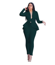 Load image into Gallery viewer, White Blazer 2 Piece Set Women Winter Work Wear Full Sleeve Ruffles Blazers Pencil Pants Suit Two Piece Set Office Lady Outfits