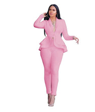 Load image into Gallery viewer, White Blazer 2 Piece Set Women Winter Work Wear Full Sleeve Ruffles Blazers Pencil Pants Suit Two Piece Set Office Lady Outfits