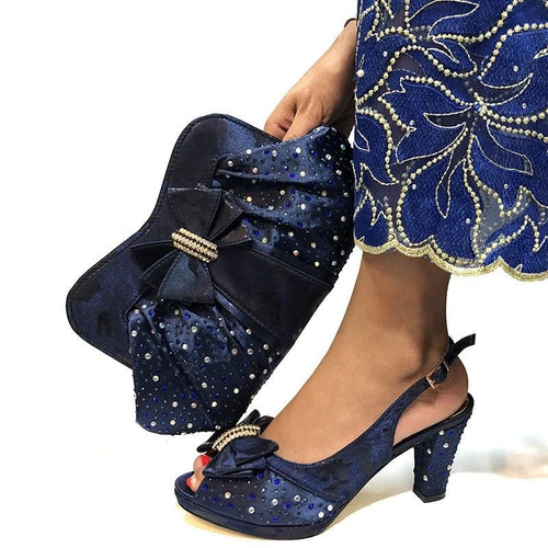 High Quality Dark blue Color African Designer Shoes And Bag Set To Match Italian Party Shoes With Matching Bags Set